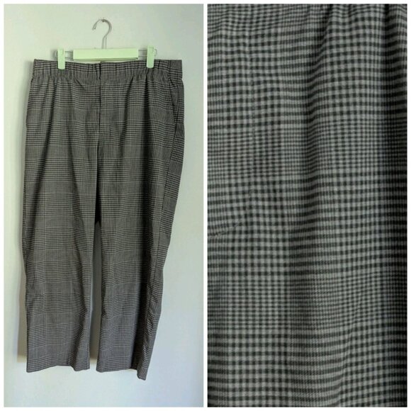 Gap Easy Straight Gray Black Plaid Pants Women's Large Elasticated Waist - Picture 1 of 12